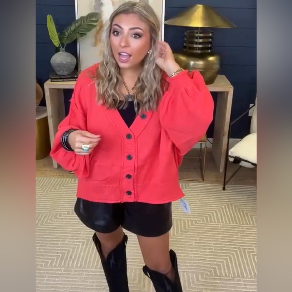 POL Candy Apple Dropped Shoulder Button Down Hacci Relaxed Fit Pullover Cardigan - Picture 10 of 10